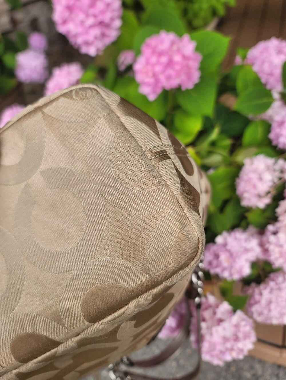 Coach Beige and Tan Signature Jacquard Tote with Metallic Trim - Picture 6 of 13